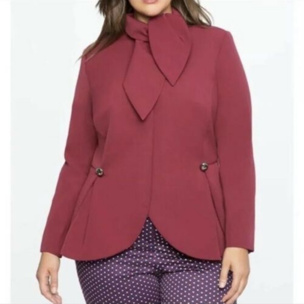 Eloquii Burgundy Blazer with Bow Detail